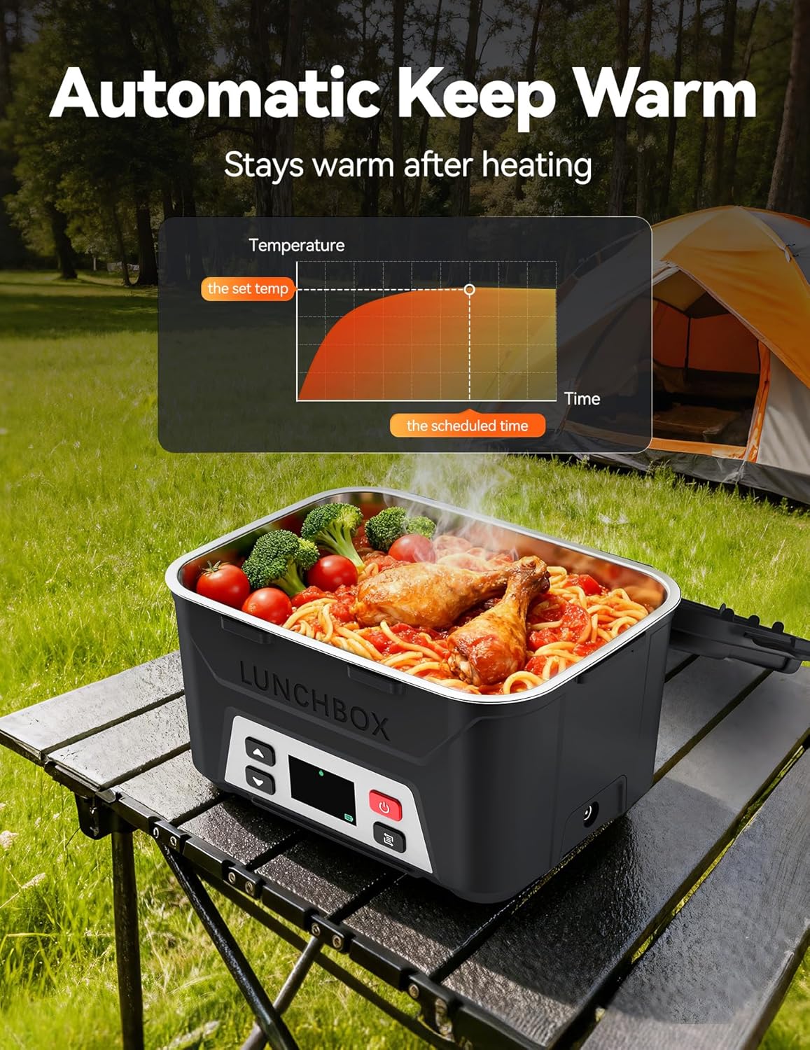 Detalle 2 de EAST OAK Heated Lunch Box for Men (Cordless Electric) — 5.5 Cups, Rechargeable Self-Heating with Memory Function