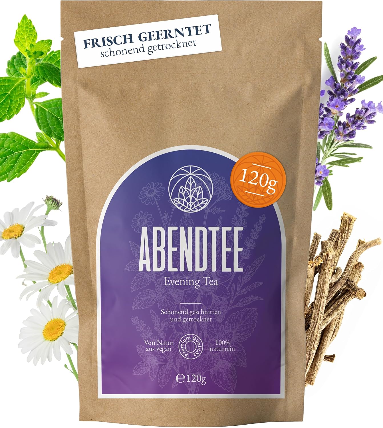 Detalle de Tisana della Sera Monte Nativo (120 g) – Infuso rilassante a foglie sfuse con melissa, valeriana, camomilla, lavanda, menta piperita e passiflora