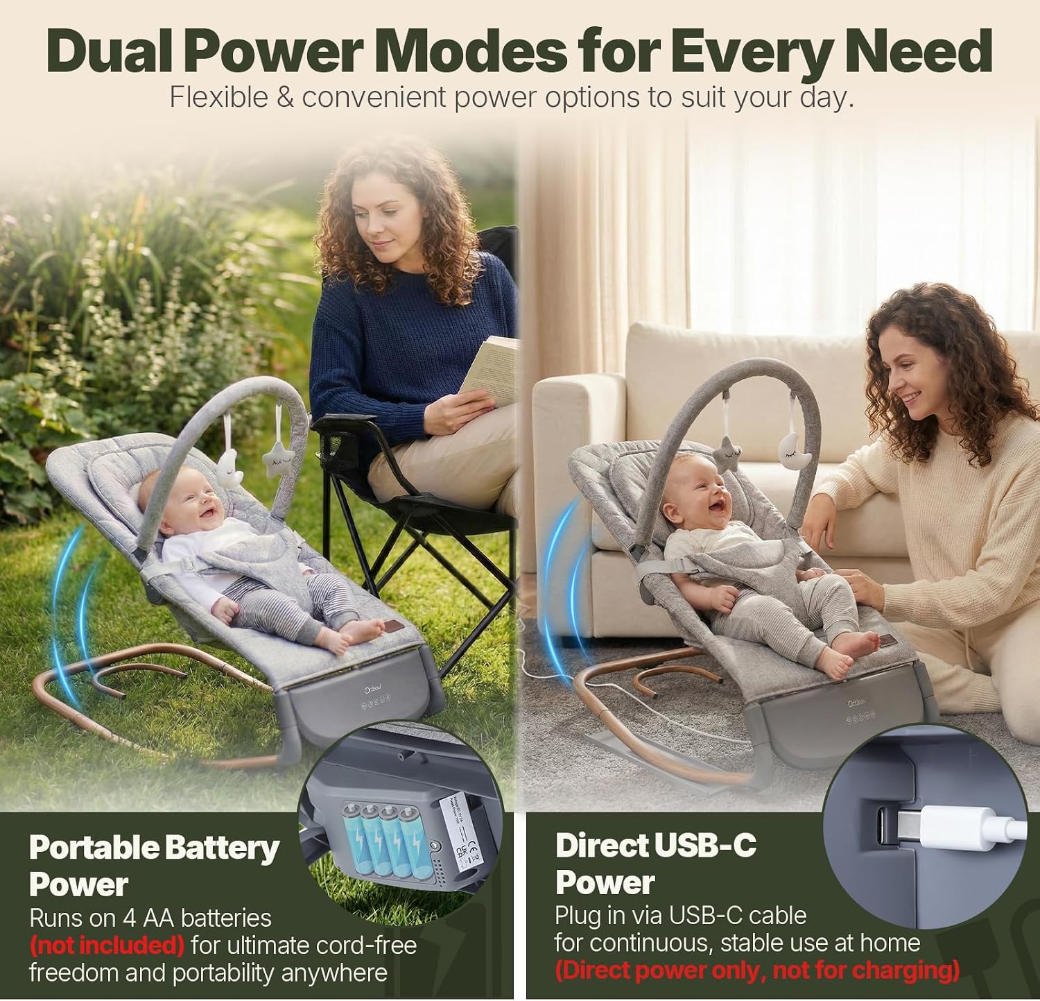 Thumbnail 4 de Electric Baby Bouncer with Tap Control and 3 Swing Speeds