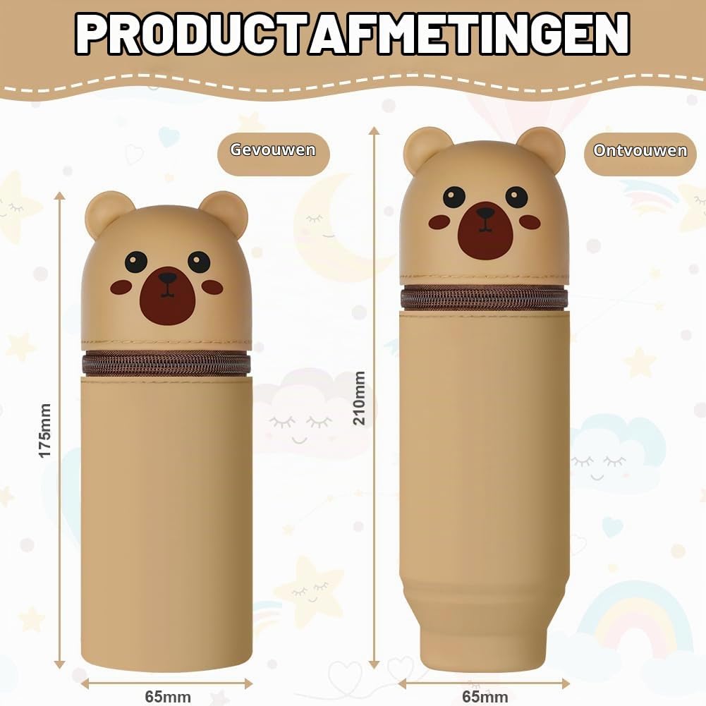 Detalle 2 de Vicloon Ours Brun siliconen etui met berenprint en uitschuifbare pennenhouder