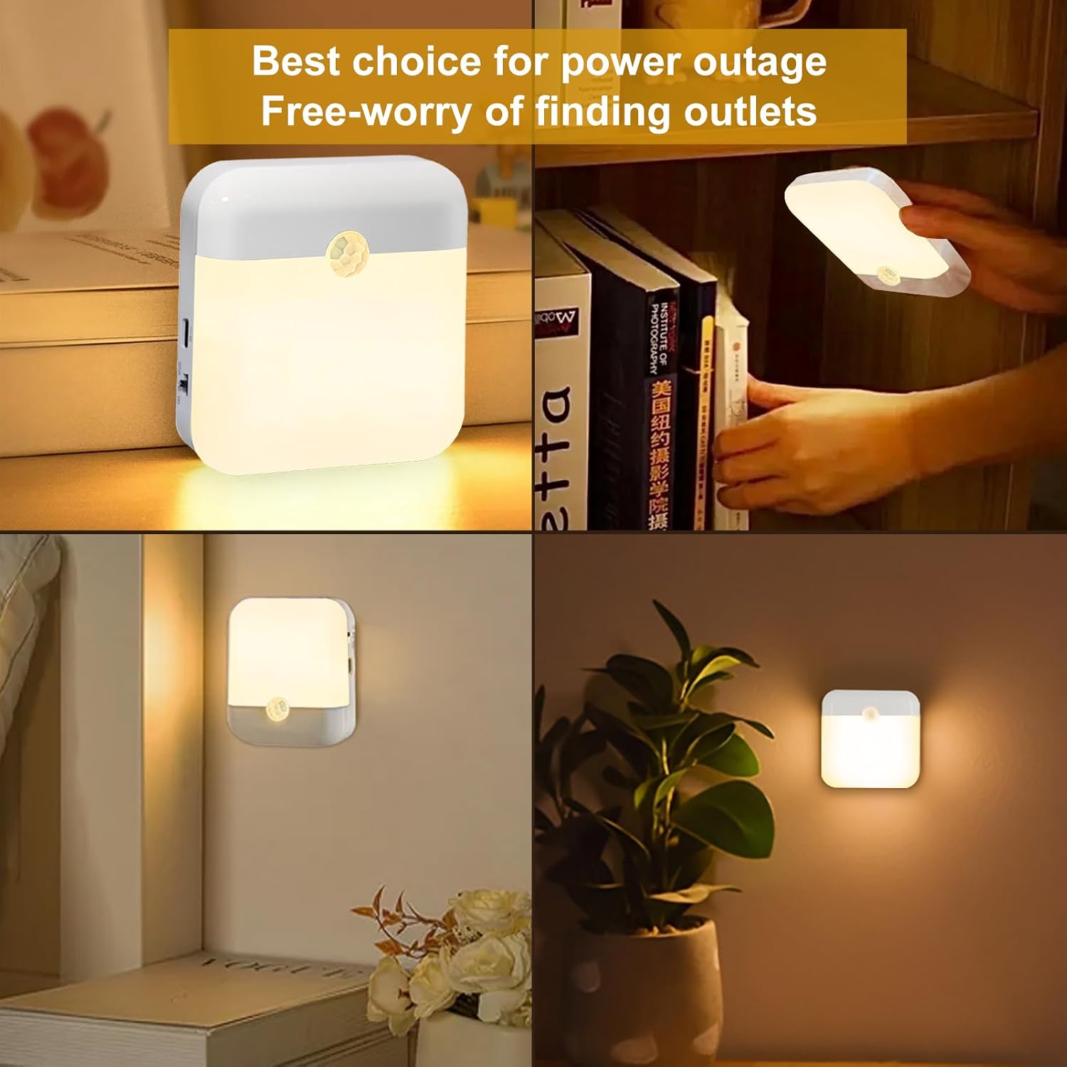 Thumbnail 6 de QIHANS 4er-Set wiederaufladbares Nachtlicht mit Bewegungsmelder, warmweiß 3000K (20 LEDs), magnetisch
