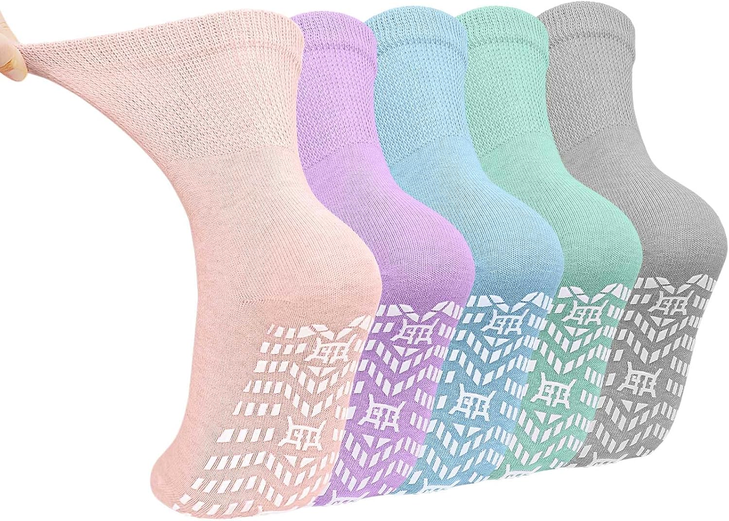 Detalle de PUTUO Chaussettes Antidérapantes pour Femme – 5 Paires en coton, revers élastique, antidérapantes