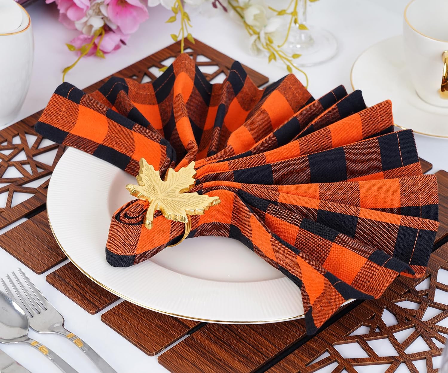 Detalle 1 de Blue Needles Gingham Buffalo Plaid Napkins 18x18