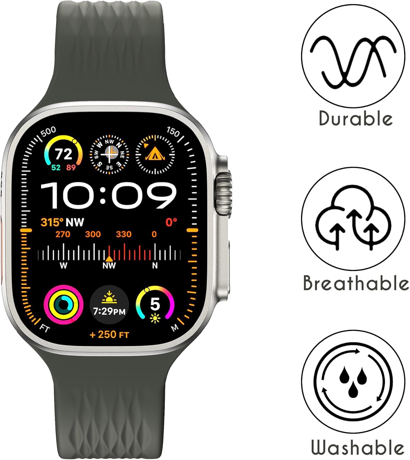 Detalle de LULULOOK Sport Strap for Apple Watch (FKM, 42–49mm) – Breathable, Durable Replacement Band