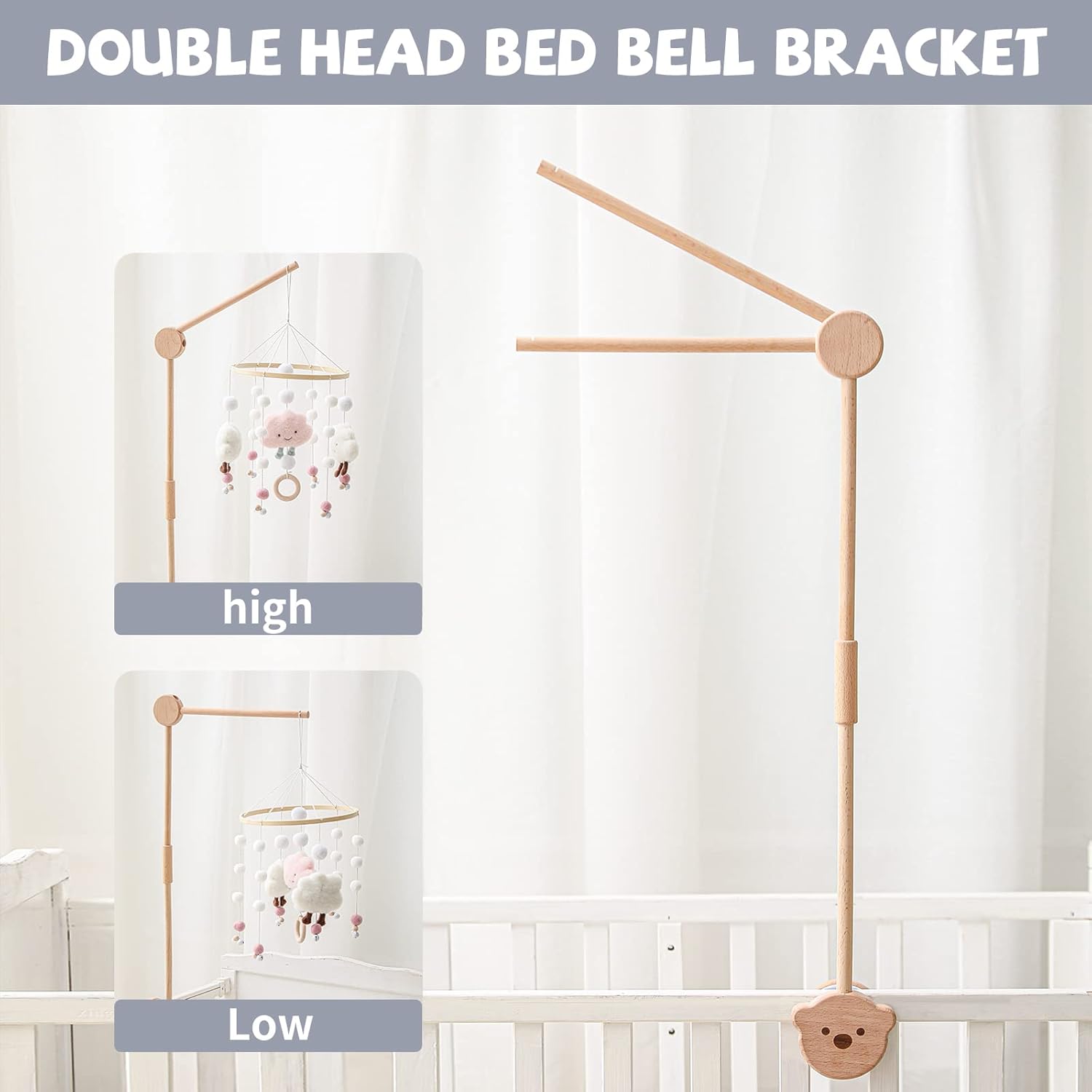 Thumbnail 2 de Baby Mobile Halterung „Bär“ aus Holz – höhenverstellbar mit zwei Aufhängestangen (0–6 Jahre)