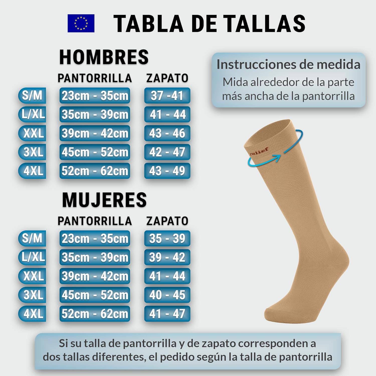 Detalle de 360 Relief medias de compresión 15–20 mmHg (1 par) para mujer y hombre, talla S/M beige con bolsa de malla