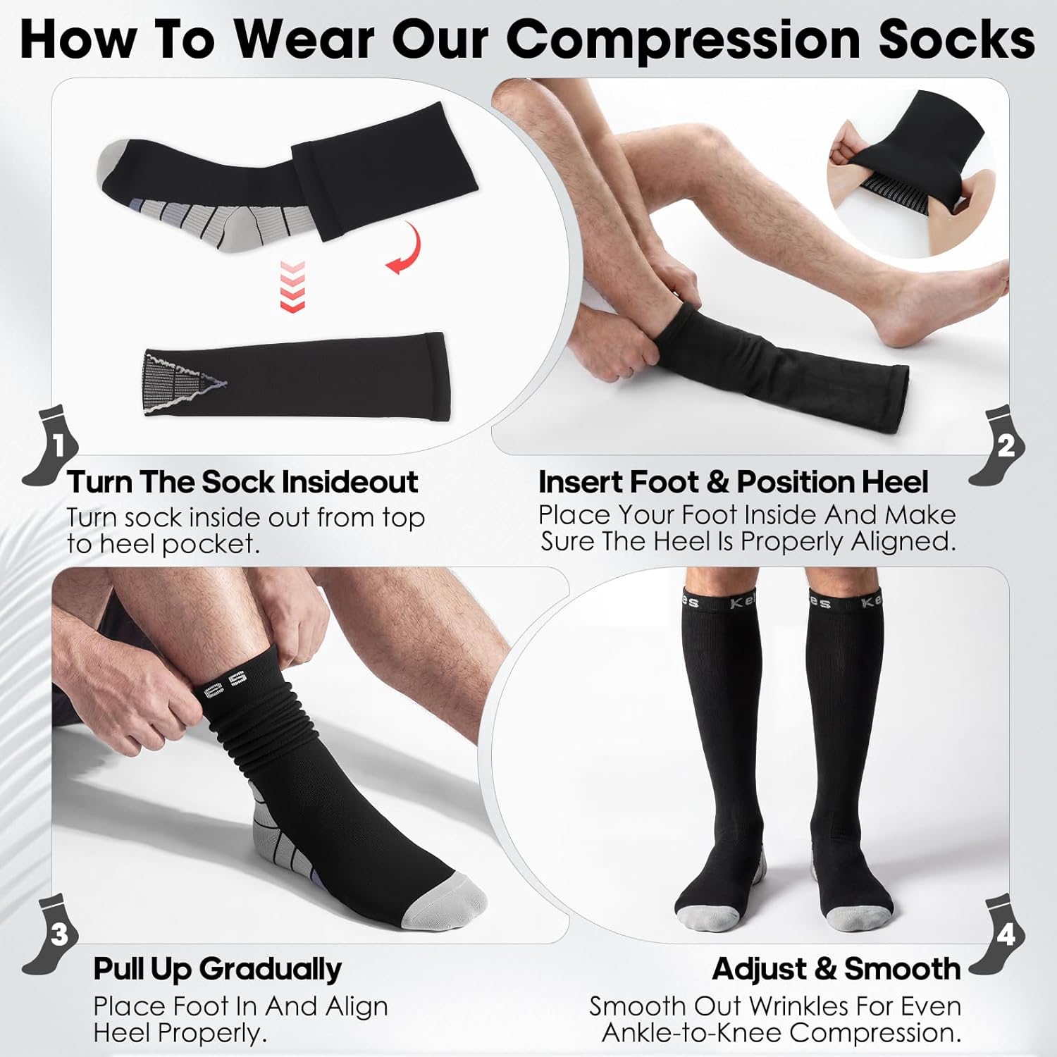 Detalle de Calves Kelson 2 Pairs Compression Socks for Men & Women (20–30 mmHg) – Travel, Running & Recovery