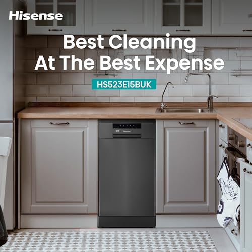 Thumbnail 10 de Hisense HS523E15BUK Slimline 10-Place Free Standing Dishwasher in Black with 30 Minutes Quick Wash