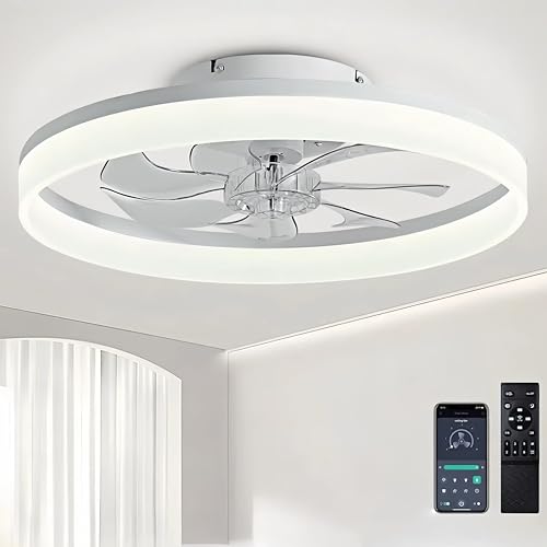 Detalle de DWDVBL 50 cm Ventilateur de Plafond silencieux avec lumière et télécommande – 6 vitesses, LED dimmable et direction réversible