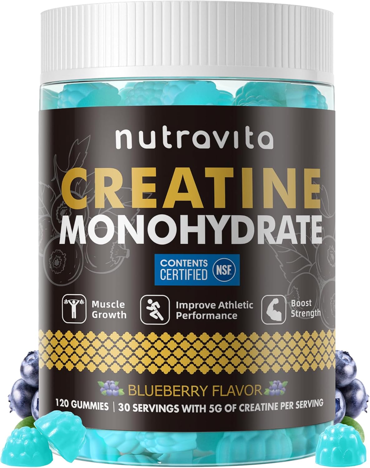 Detalle de Nutravita Creatine Monohydrate Gummies, Blueberry, Sugar-Free, Vegan, 120 Count