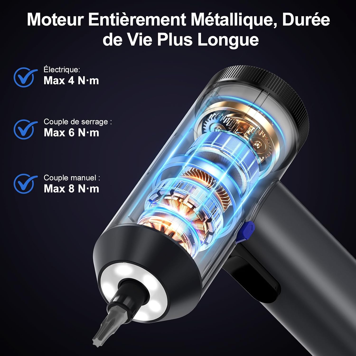 Detalle 2 de HYCHIKA Tournevis électrique sans fil avec écran LCD 6 N·m et 7 réglages de couple