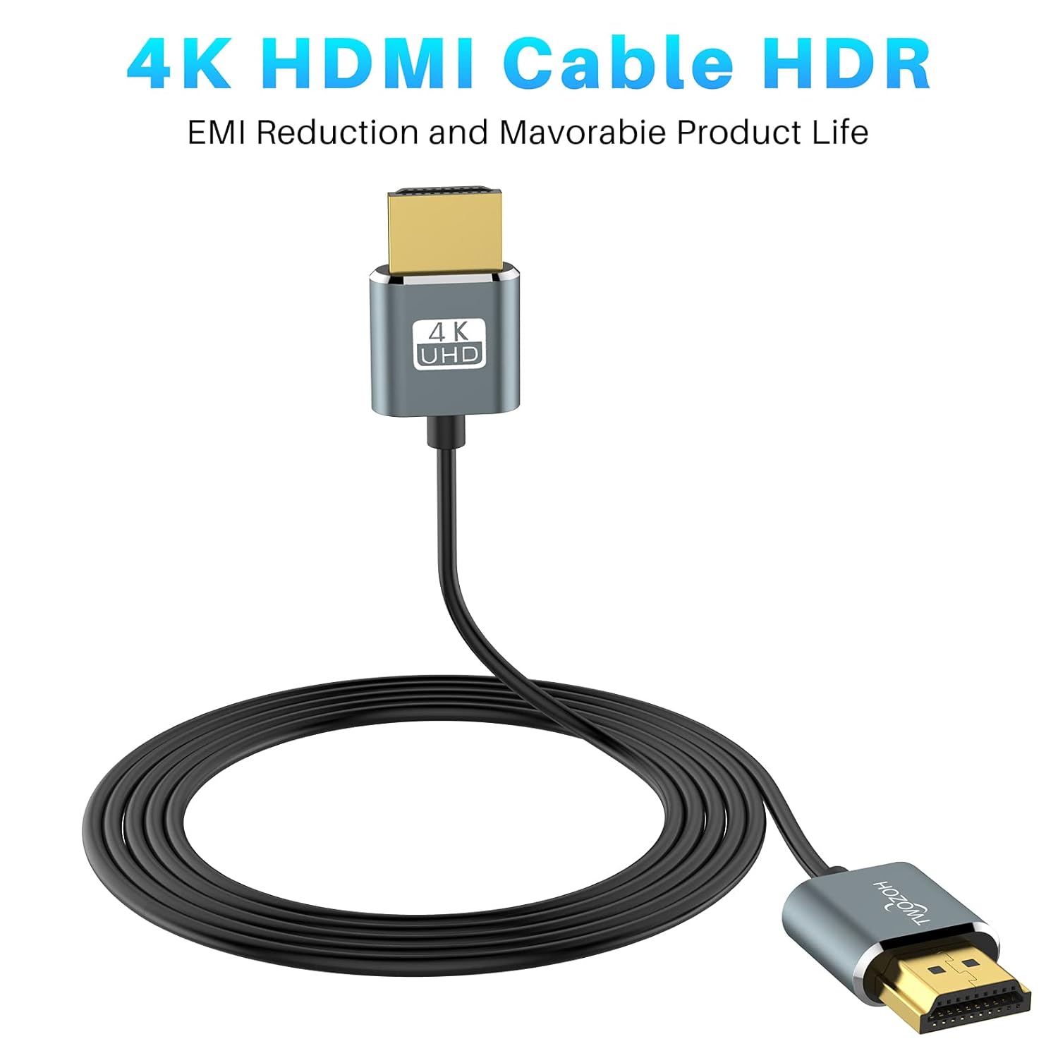 Detalle de Twozoh Câble HDMI ultra fin 3M – Lot de 2, haute vitesse 4K@60Hz