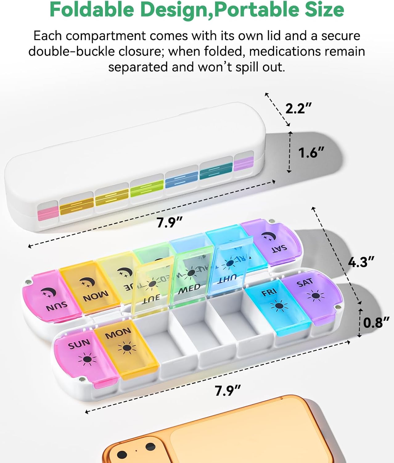 Detalle de Cotatoc EK-313 Foldable Weekly Pill Organizer, Magnetic AM/PM Box