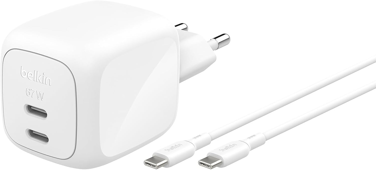 Detalle de Belkin SmartProtect Caricatore USB-C a 2 Porte 67W con Cavo 2 m Incluso – GaN PD PPS