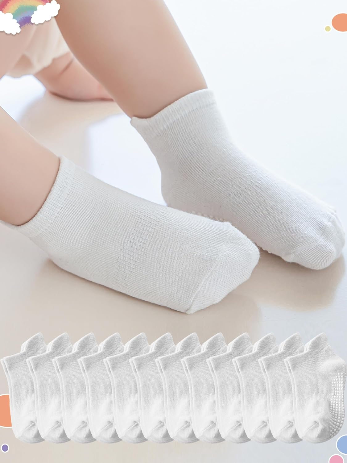 Detalle de Aroveea Toddler Grip Ankle Socks, 12-Pack, Cotton-Rich Blend, Unisex