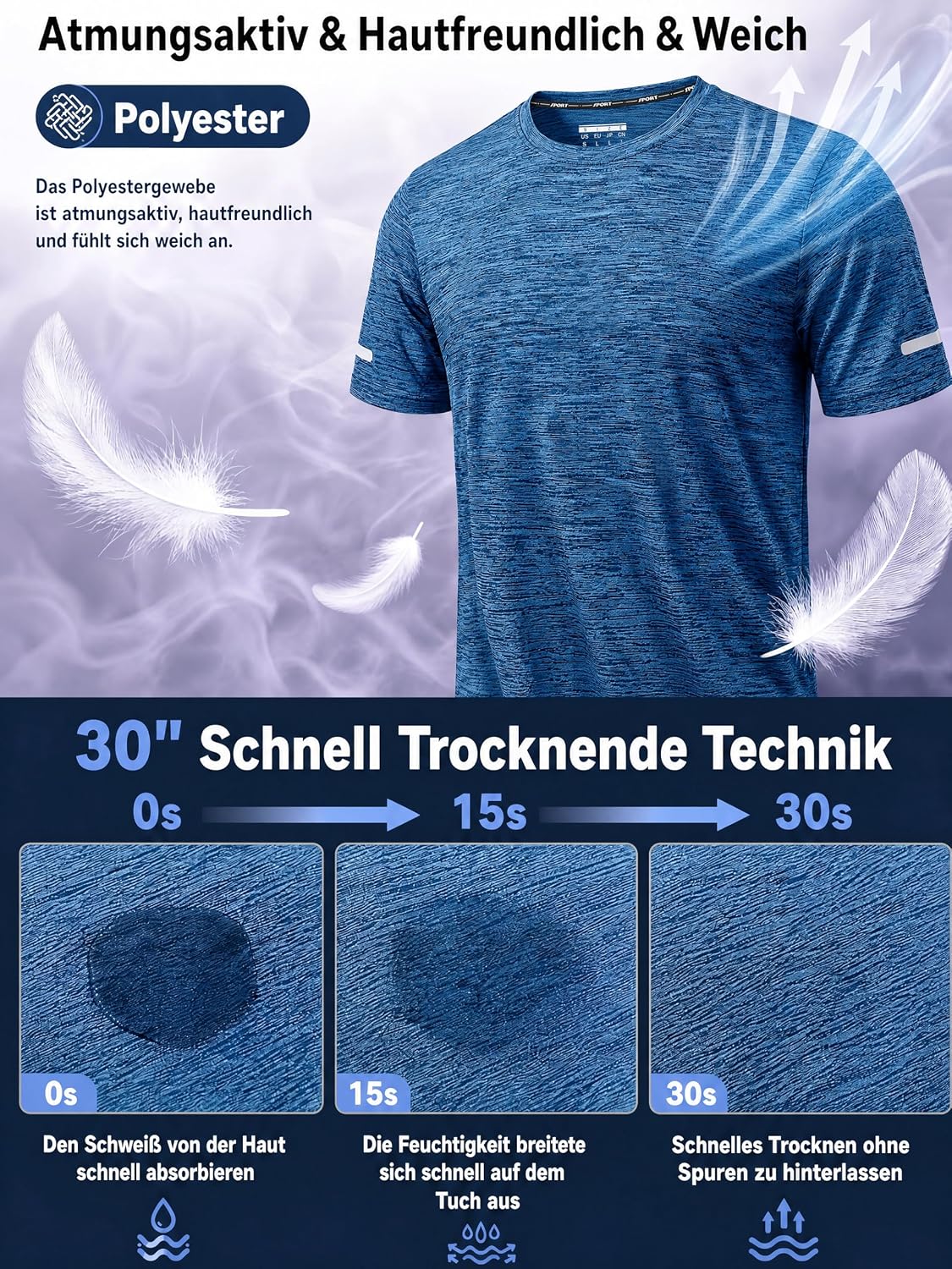Thumbnail 3 de KEFITEVD Funktionsshirt Herren – Schnelltrocknend, Atmungsaktiv und Reflektierende Streifen