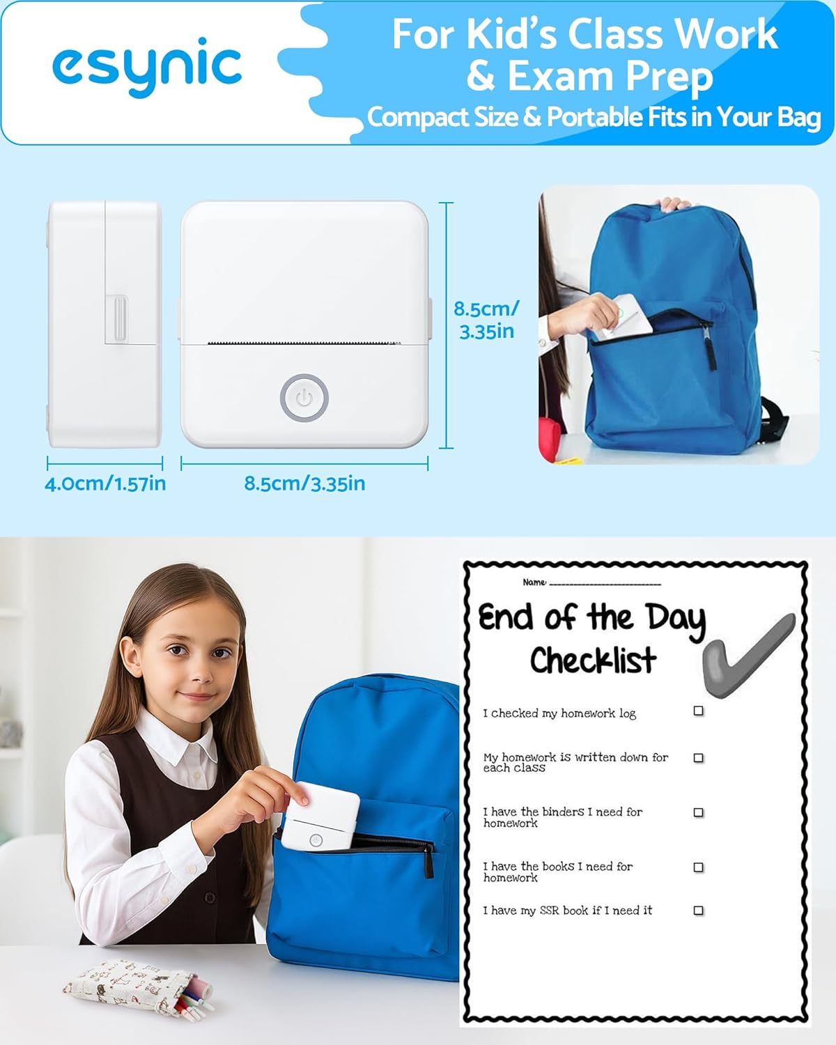 Thumbnail 1 de eSynic Mini Photo Printer Portable Pocket Thermal Printer with 10 Rolls & Storage Bag