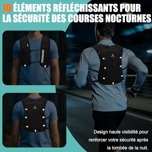 Thumbnail 7 de ONETOALL Gilet Hydratation Running Femme Réfléchissant avec Flasque 500 ML et LED – Version légère pour Marathon et Trail