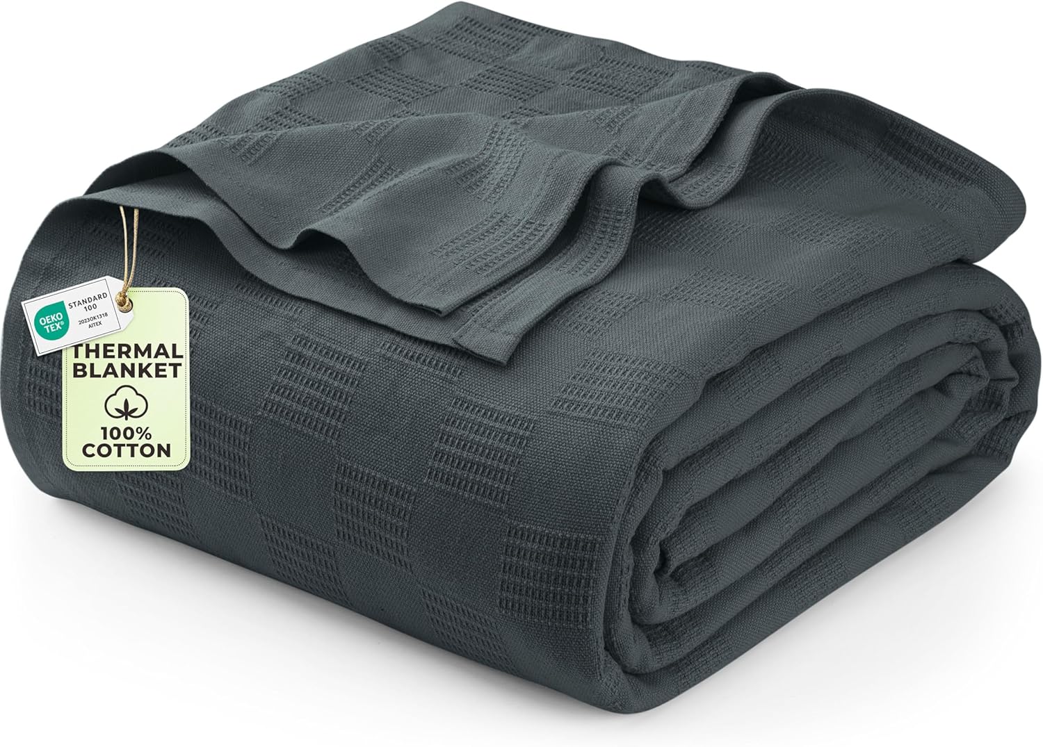 Detalle de Utopia Bedding 100% Cotton Thermal Blanket, Queen, Smoke Gray, Dobby Weave