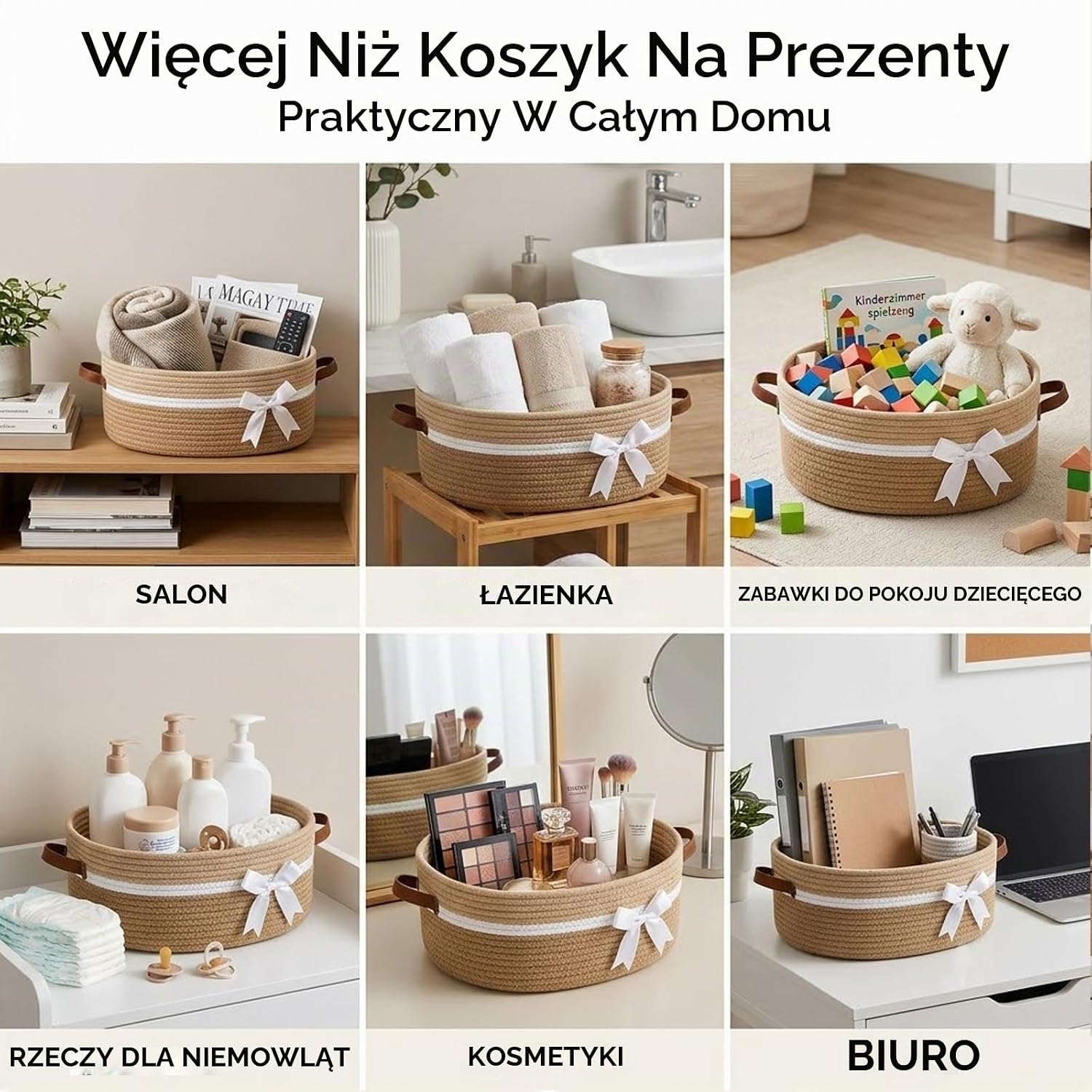 Thumbnail 6 de Brizuf kosz prezentowy z bawełnianego sznurka, khaki, 35,5 × 25,5 × 14 cm