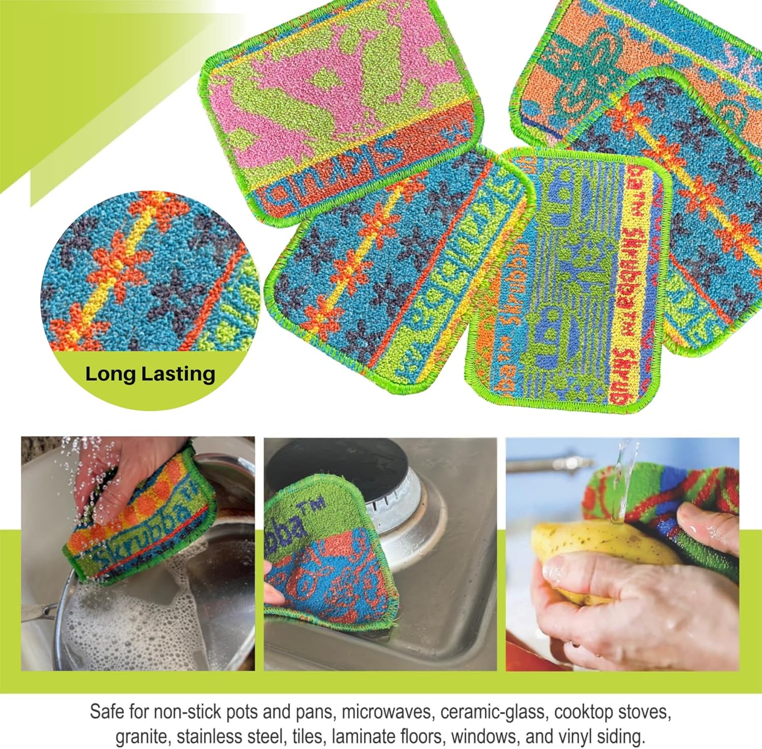 Detalle de Wet-it! Skrubba 3-Pack Reusable Scrubbers — Non-Scratch, Eco-Friendly Dish Sponges
