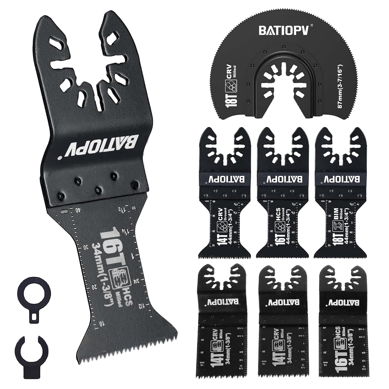 Detalle de Set BATIOPV da 22 lame per utensile multifunzione con attacchi universali