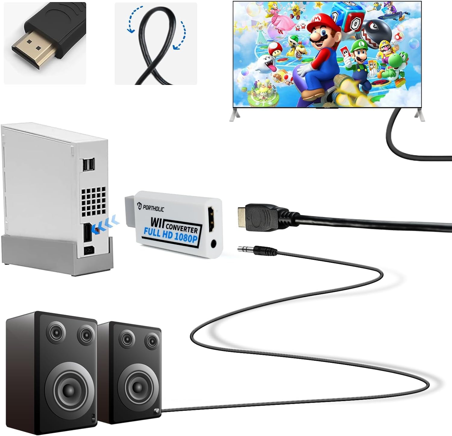 Thumbnail 5 de PORTHOLIC Wii to HDMI Converter 1080P (Wii2HDMI) with 3.5mm Audio Jack