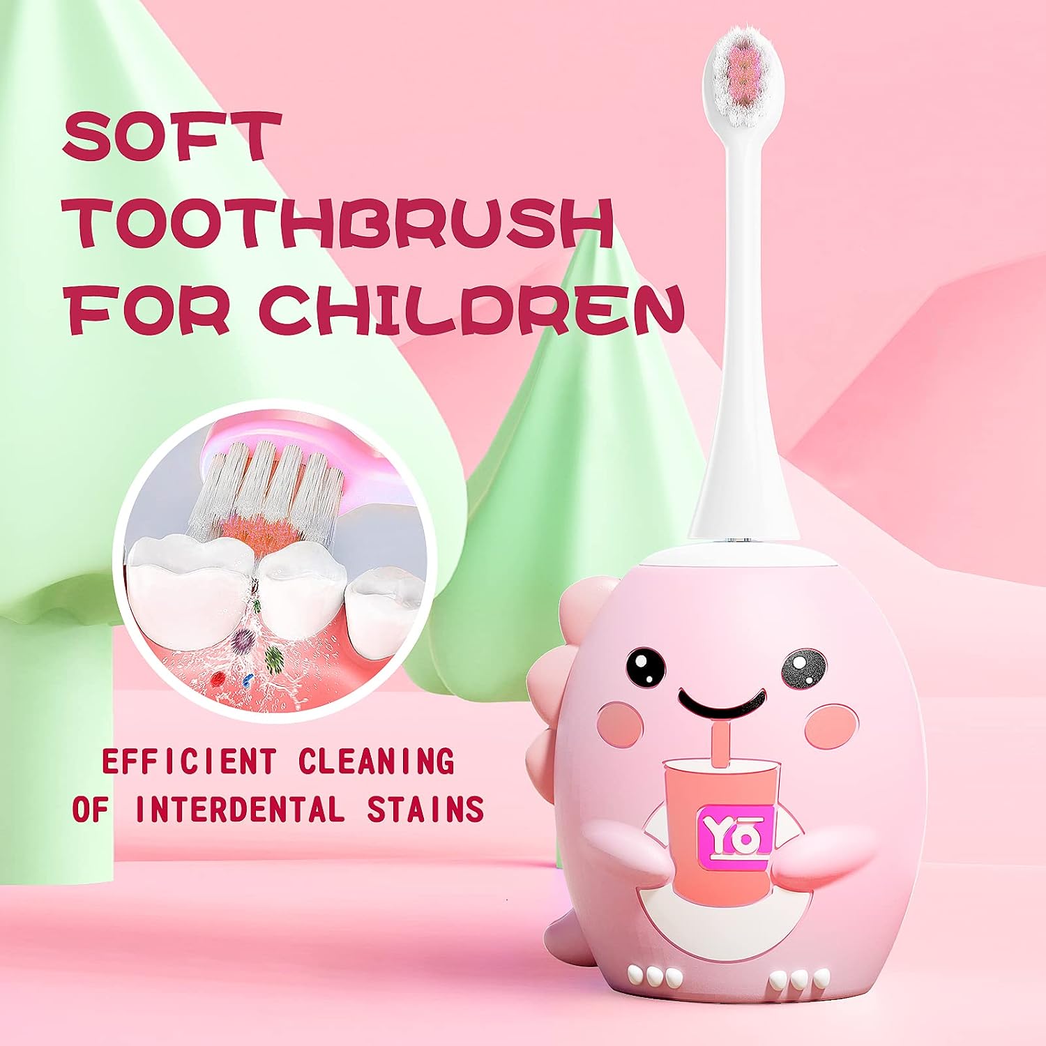 Thumbnail 2 de DYCROL Kids U Shaped Electric Toothbrush with 4 Brush Heads (Pink) for Ages 2-6