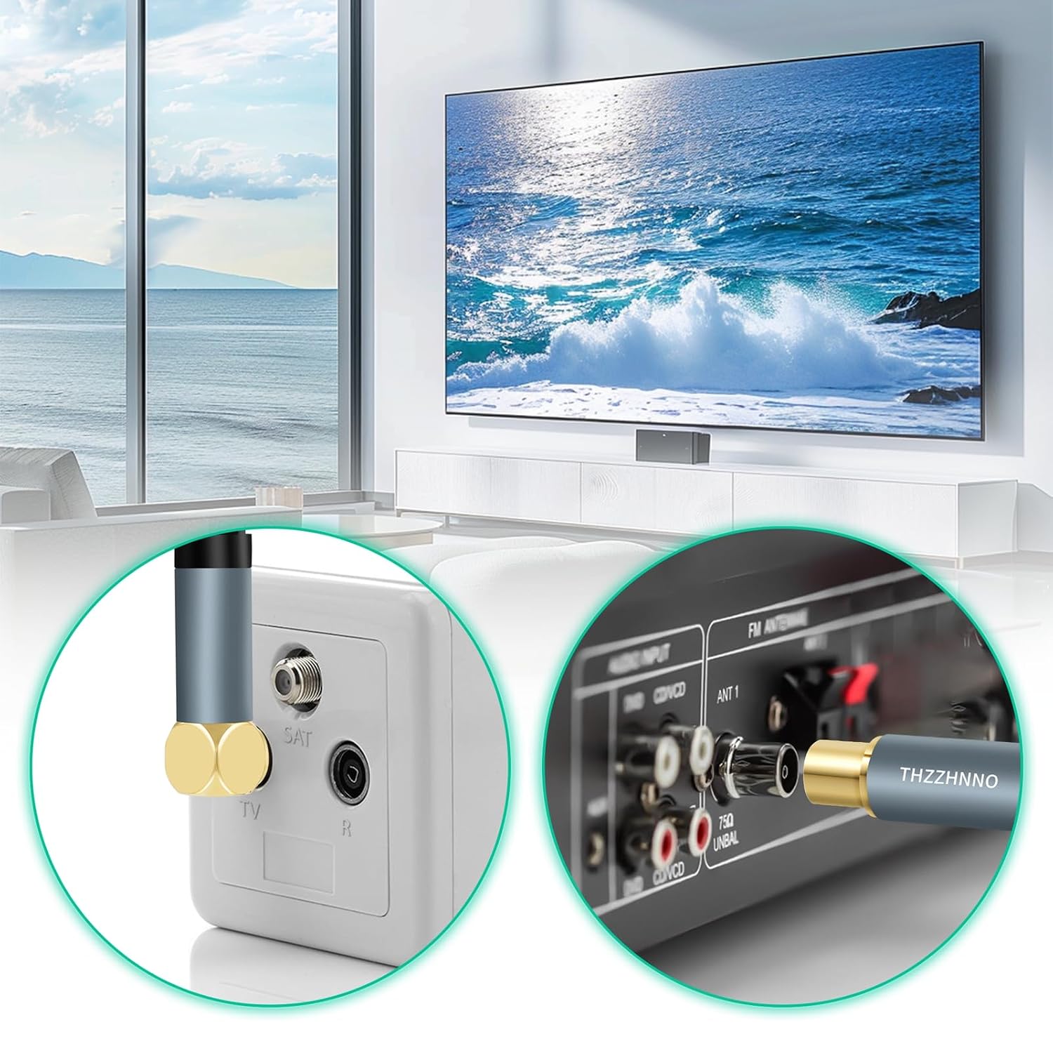 Detalle de Thzzhnno 90° Winkel RG6 Koaxialkabel 7,5 m – vergoldete Stecker, HDTV-Kompatibilität