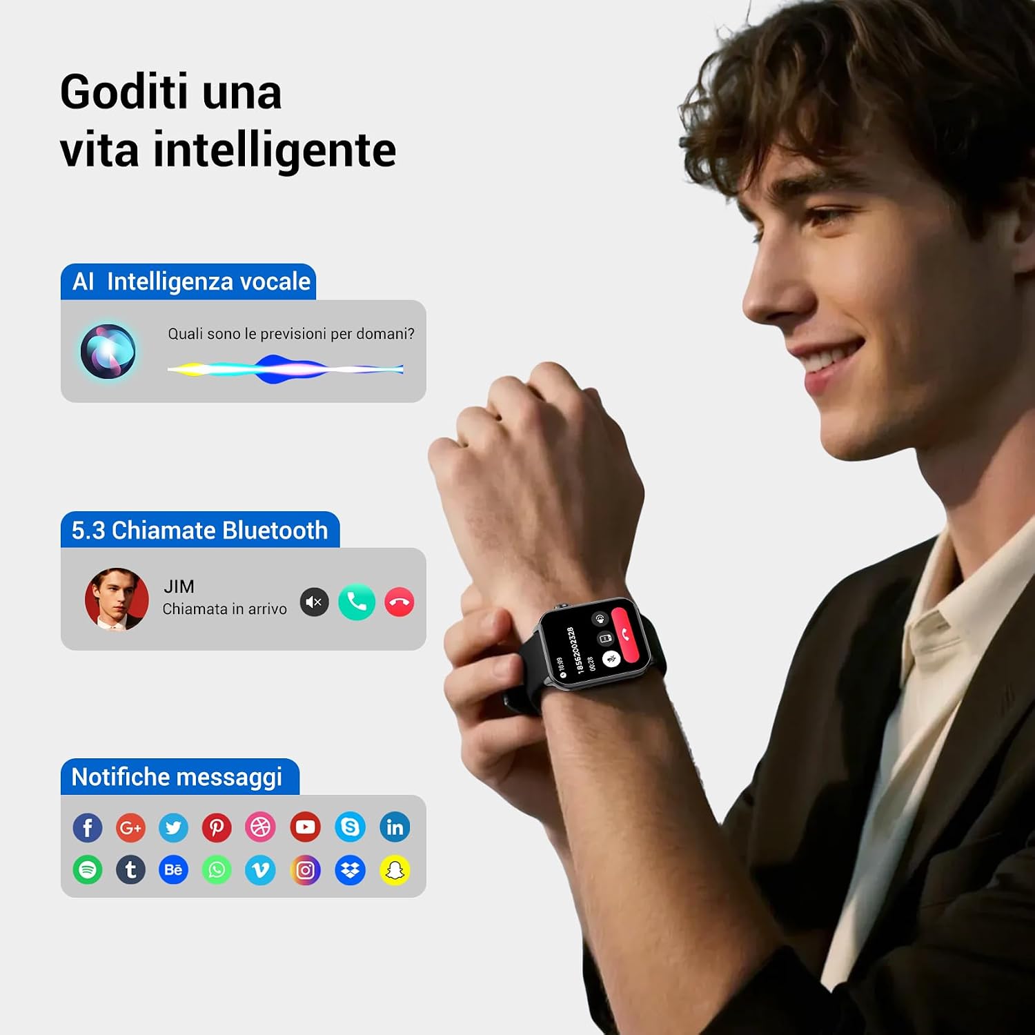 Detalle de Baolubao Smartwatch Uomo Donna con Chiamate Bluetooth, LED Torcia e 2 Cinturini - DIY Quadranti