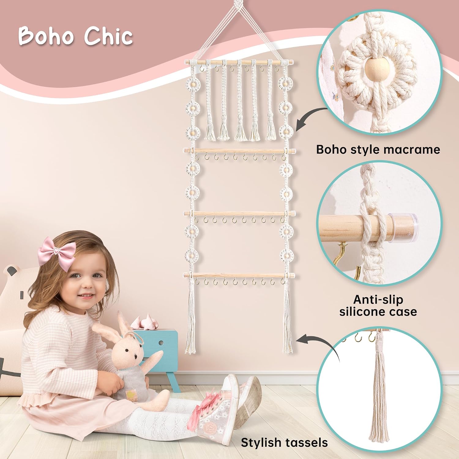 Detalle 2 de Officentra Bow Organizer for Girls with 20 Metal Hooks and 5 Lanyards