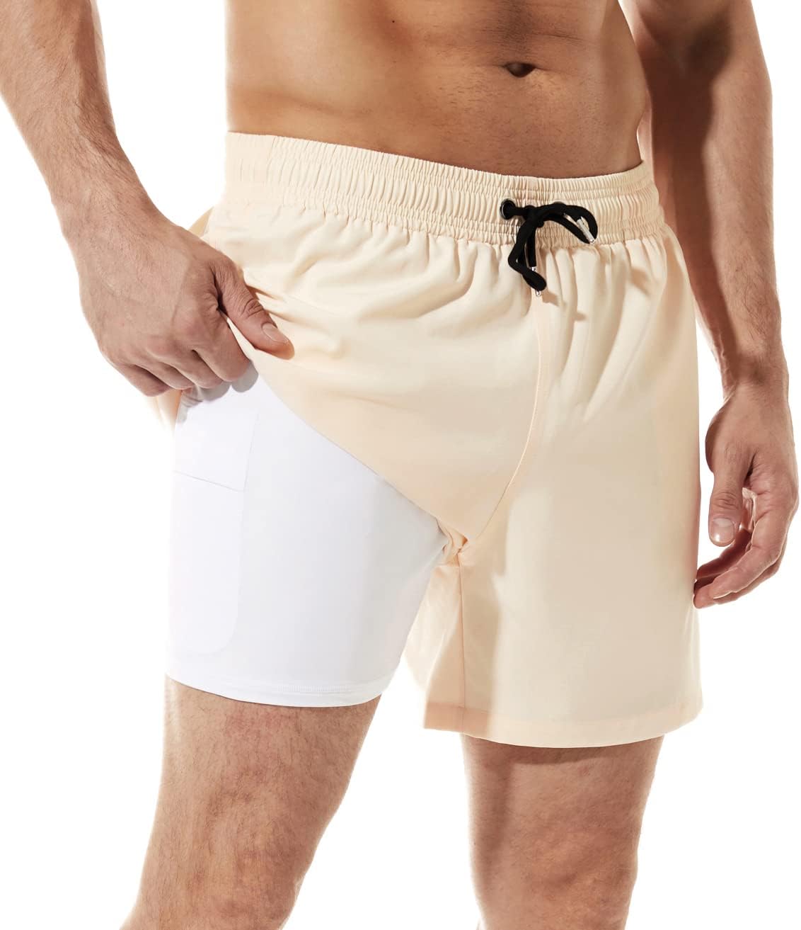 Detalle de BRISIRA Men's Swim Trunks, 5-Inch Inseam, Quick-Dry Fabric and Compression Liner