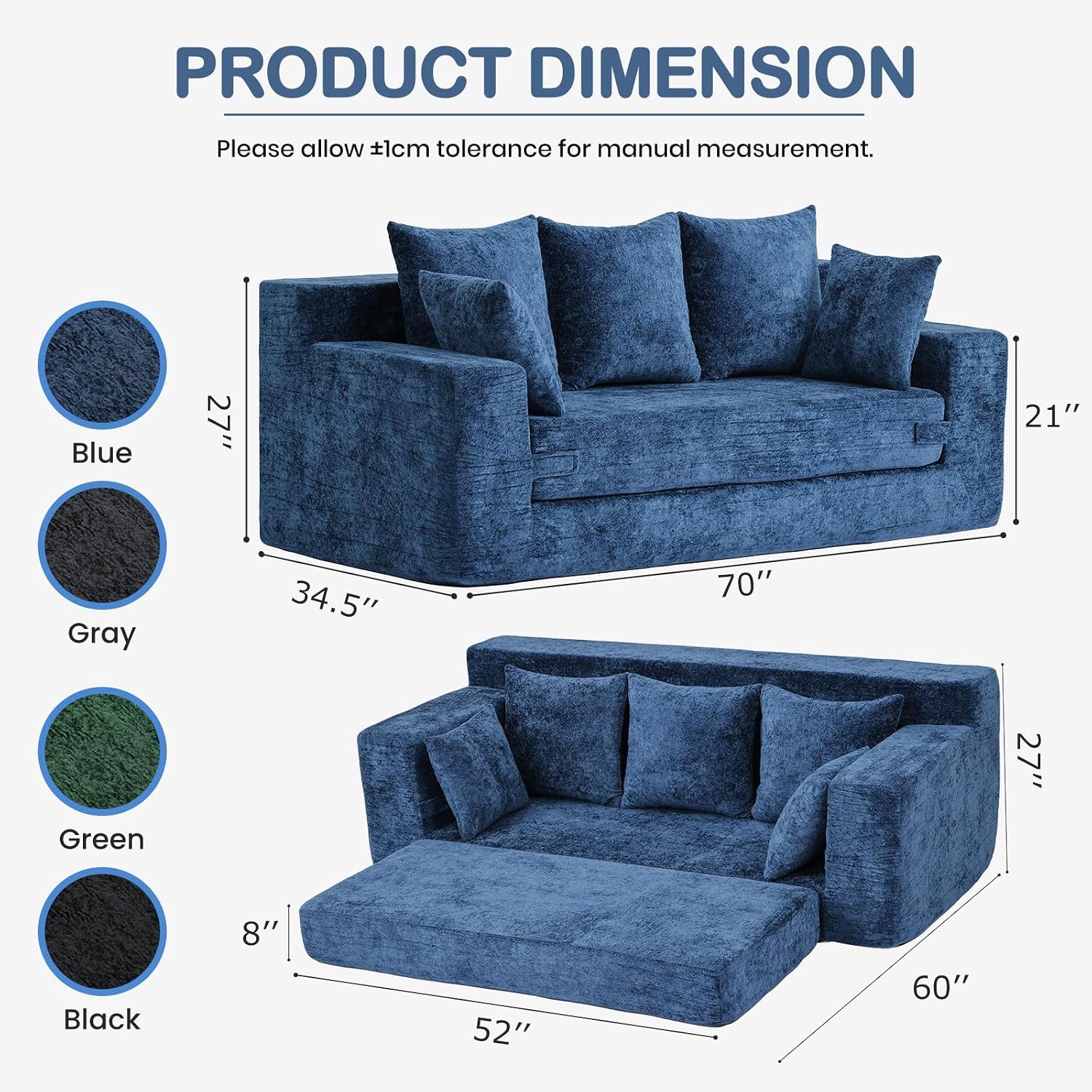 Detalle 2 de Sooyoo Boneless Sofa Bed, 70-Inch