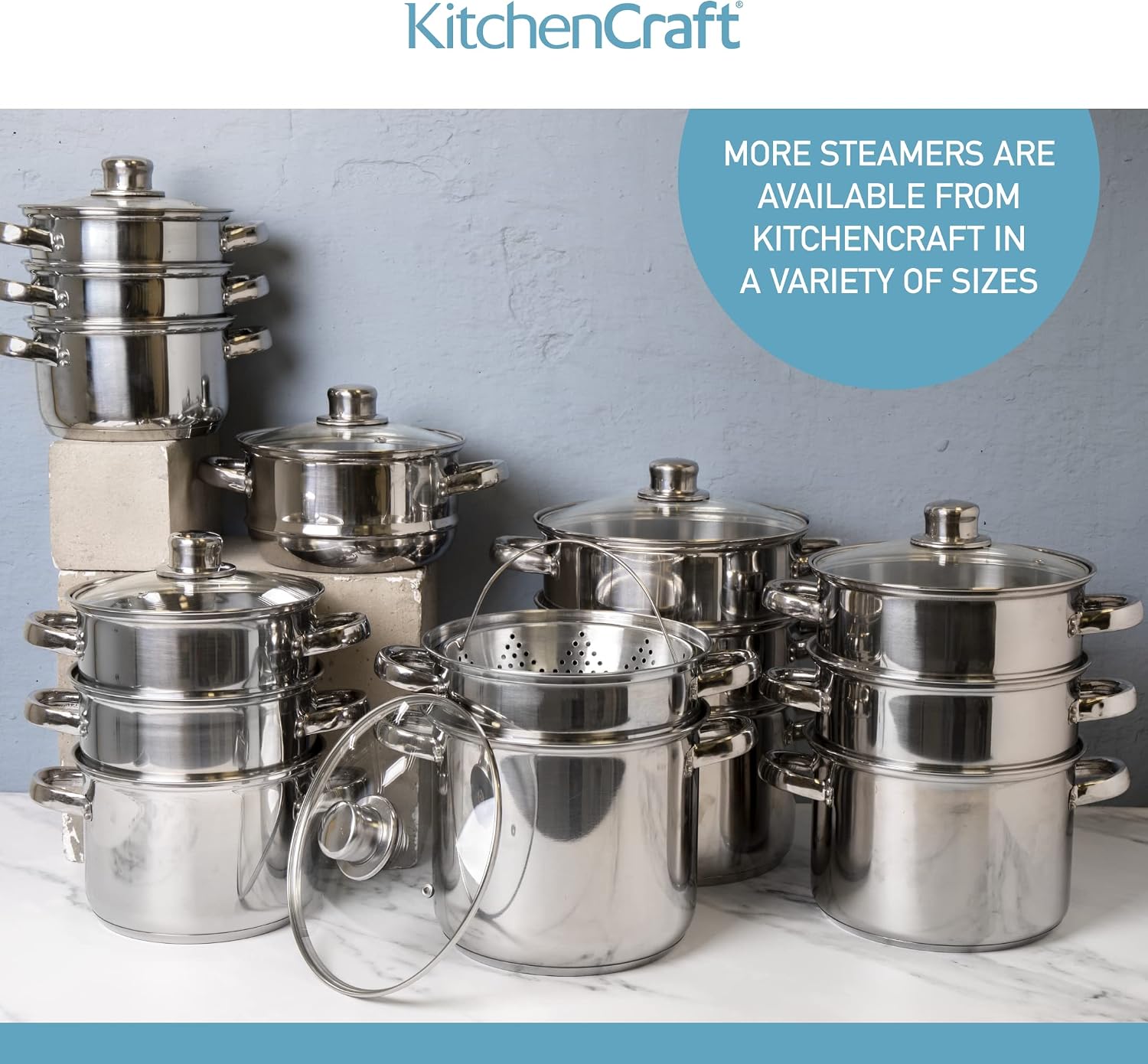 Detalle 2 de KitchenCraft universele stoompaninzet met glazen deksel voor pannen van 16, 18 en 20 cm