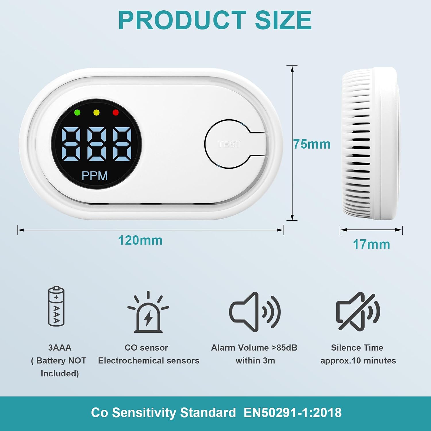 Thumbnail 1 de Carbon Monoxide Detector, Battery Powered CO Alarm with LED Digital Display