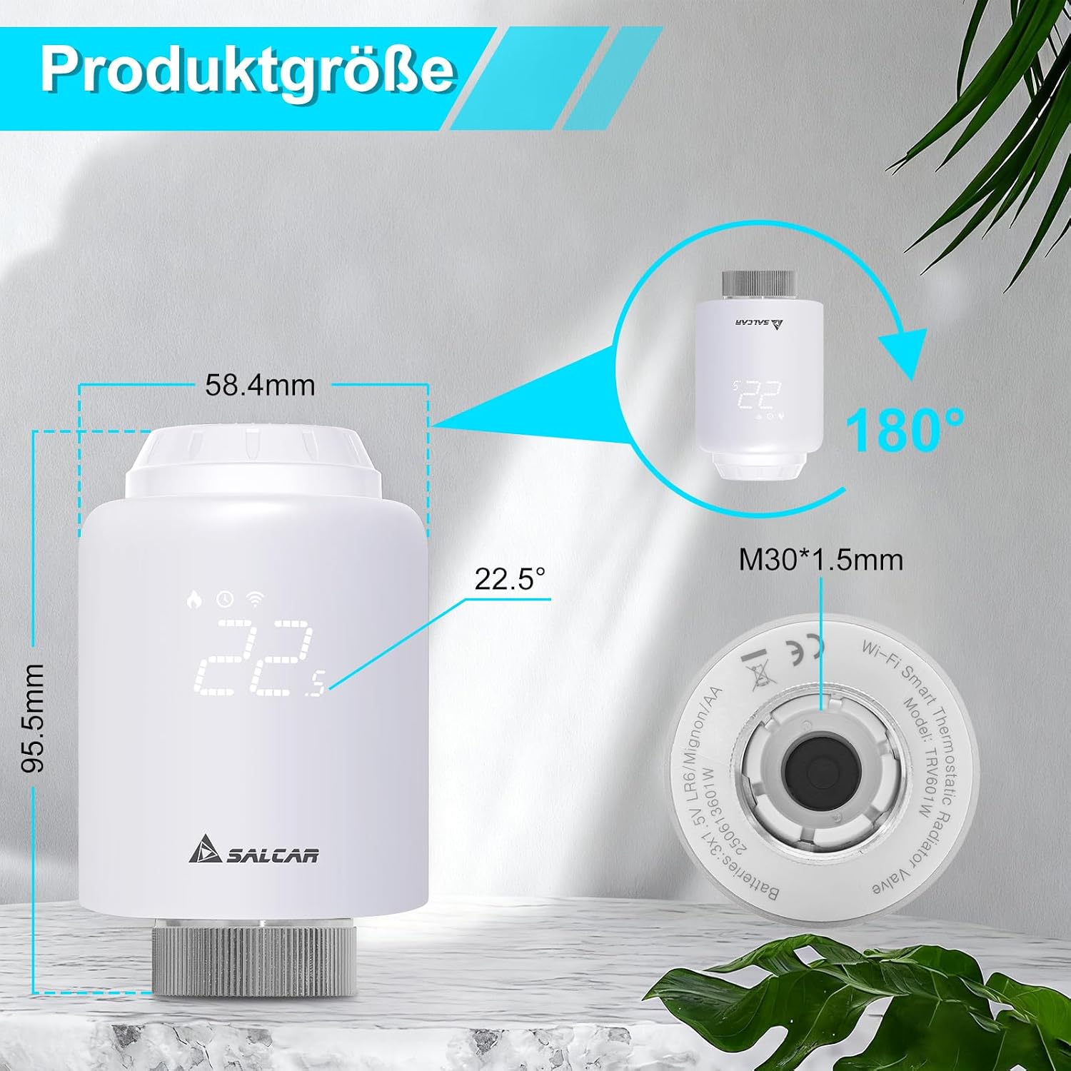 Detalle de SALCAR Pack de 3 Têtes Thermostatiques Connectées WiFi – Compatible Alexa & Google Assistant