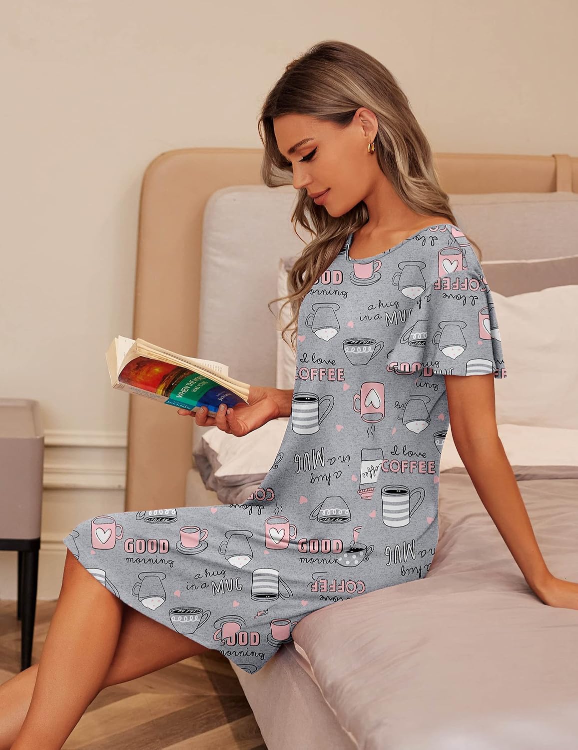 Thumbnail 3 de Ekouaer 2 Pack Nightgowns for Women – Flare Short Sleeve Sleepshirt with V-Neck