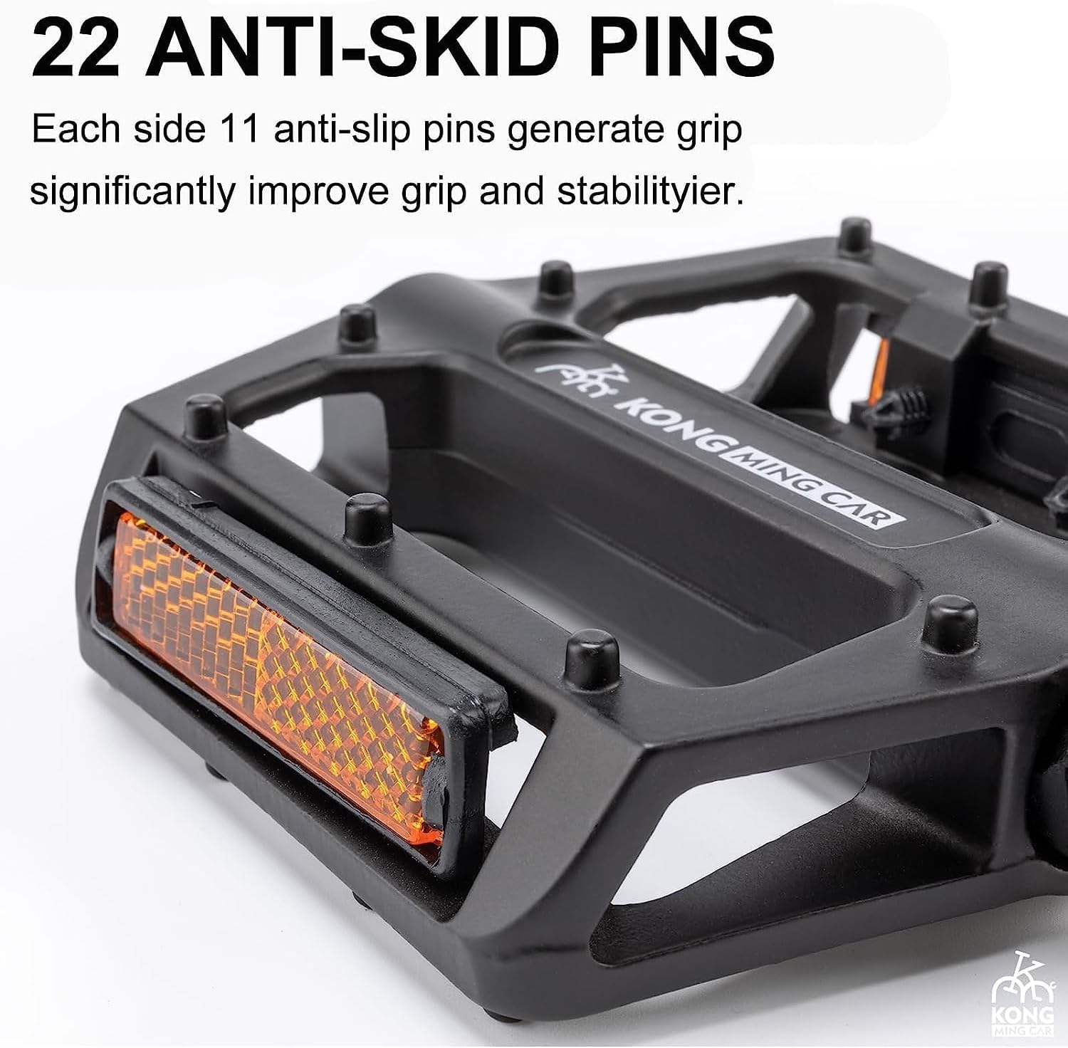 Detalle 2 de KONG MING CAR 9/16 inch non-slip aluminium bicycle pedals with reflectors (9/16 bearing platform)