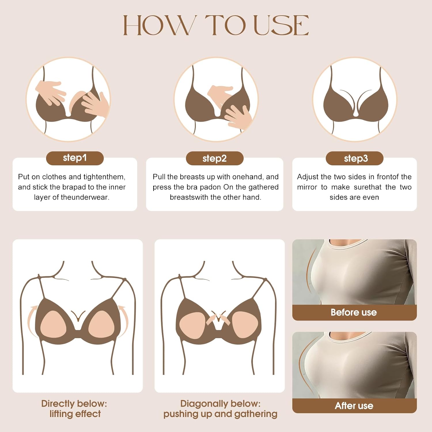 Thumbnail 4 de Uiheex Double Sided Sticky Bra Inserts: Reusable Push-Up Adhesive Pads for Bikini, Swimsuit, and Sports Bras