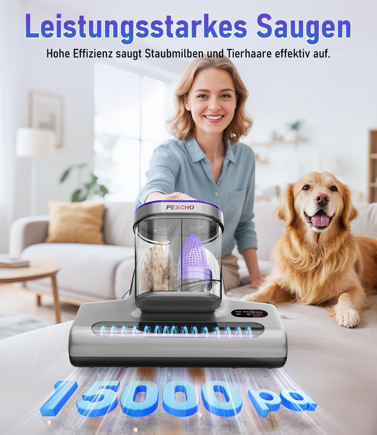 Thumbnail 1 de PEXCHO PM600 Milbensauger mit UV-Licht, 500 W für Matratzen, Teppiche & Sofas
