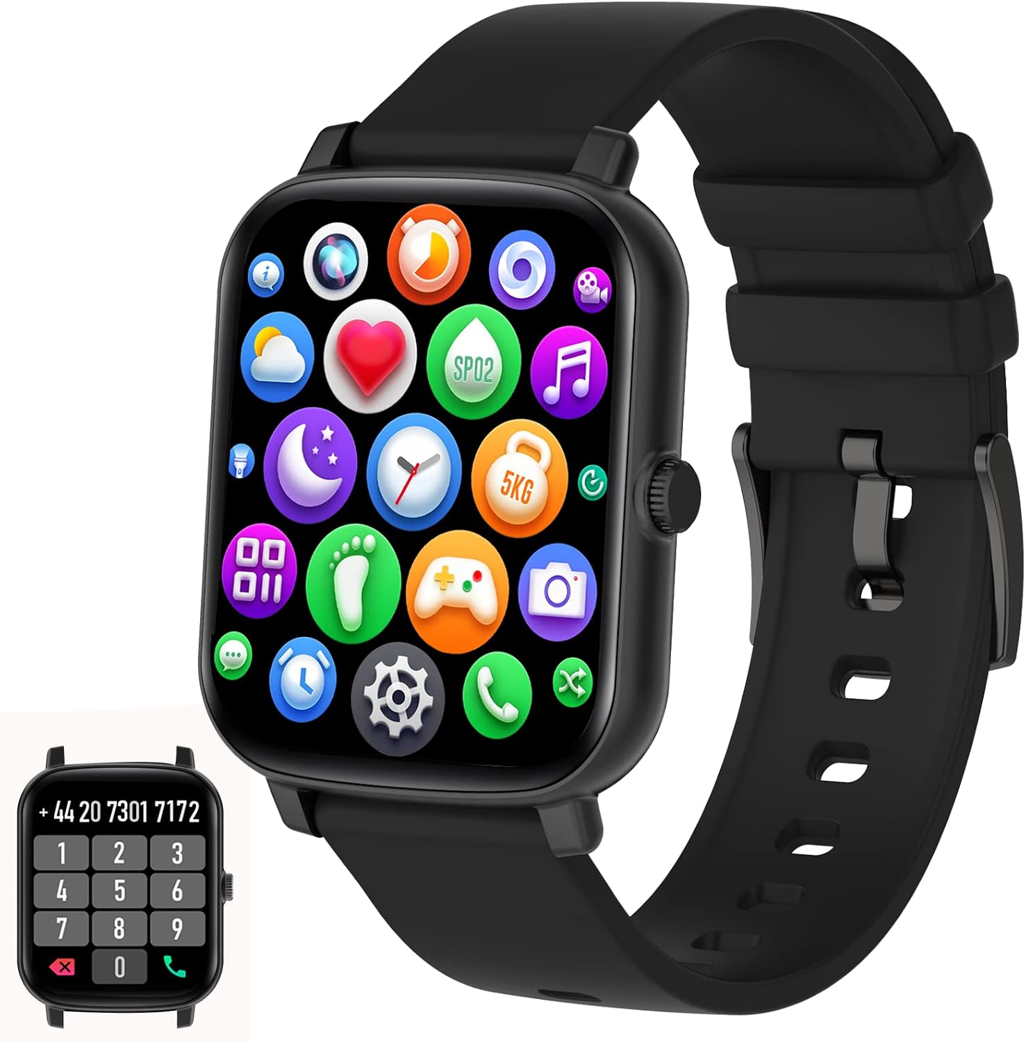 Detalle de FirYawee 1.7-inch Touchscreen Smart Watch (Black) with Bluetooth calls and health tracking