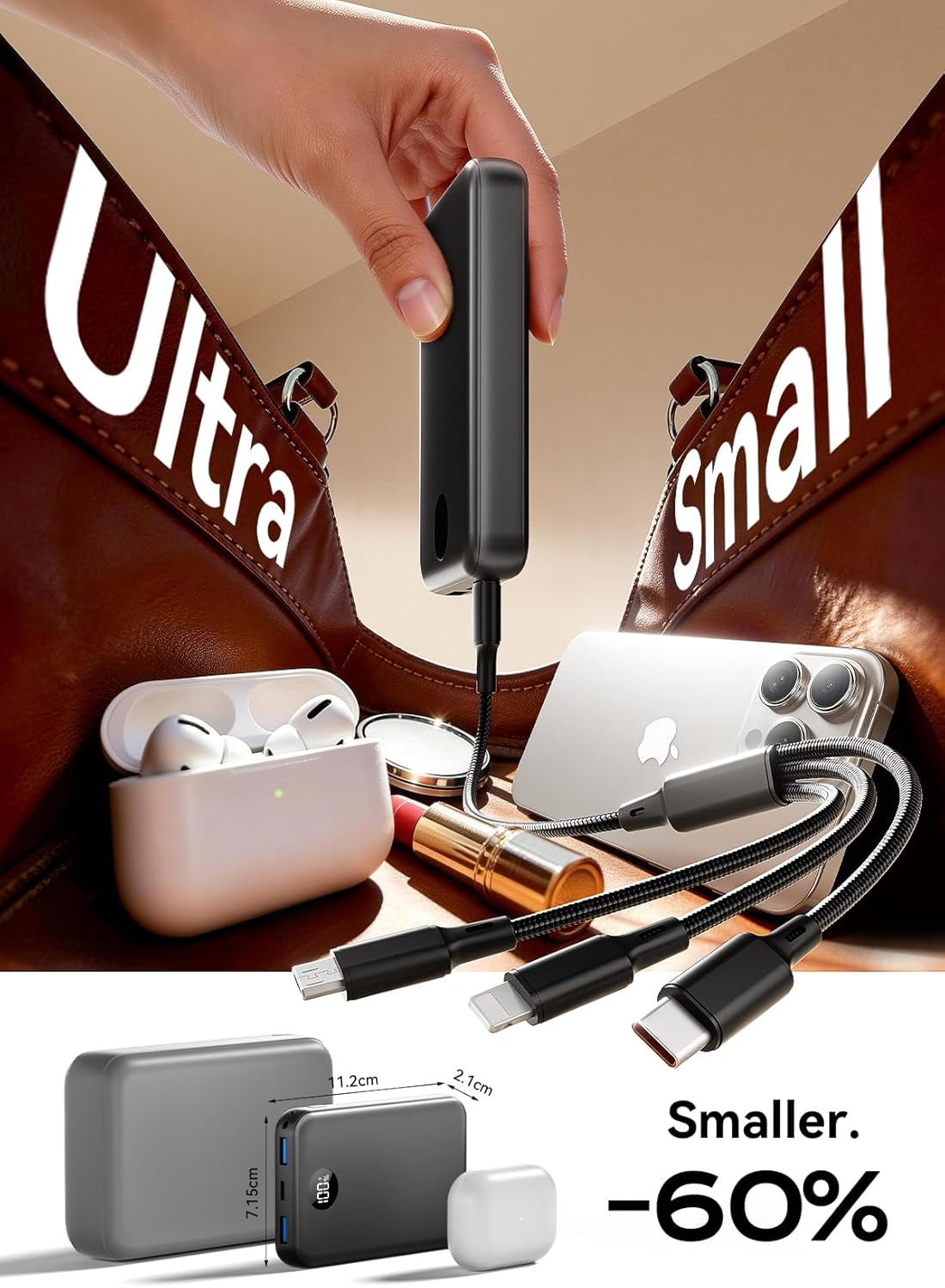 Thumbnail 2 de Power Bank Fast Charging 27000mAh with LED Display – USB-C PD 3.0 & QC 3.0, 1x USB-C + 2x USB-A, 3-in-1 Cable