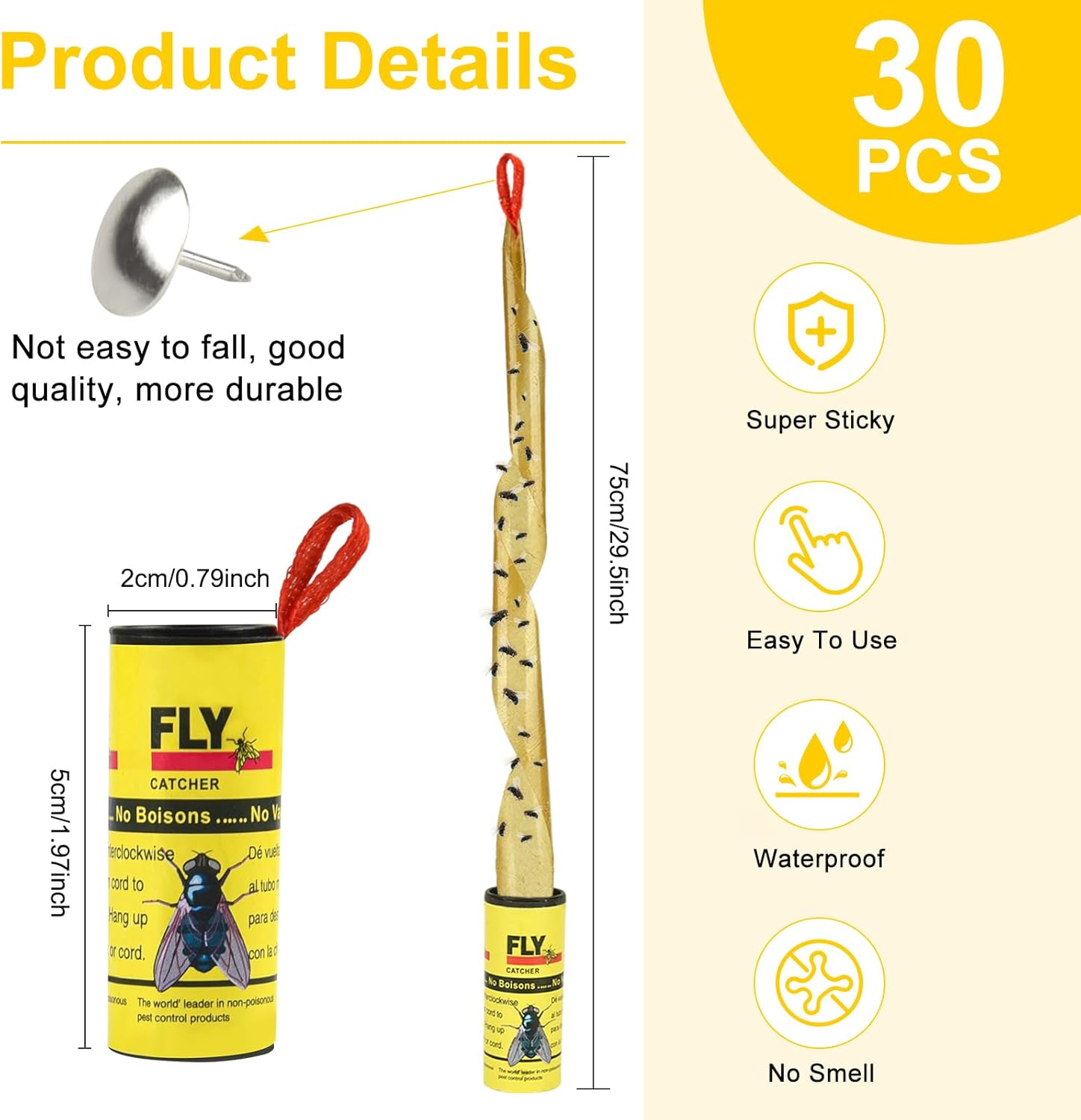 Thumbnail 1 de 30PCS Fly Paper Strips TRIITECH sticky fly ribbon traps for indoor and outdoor use