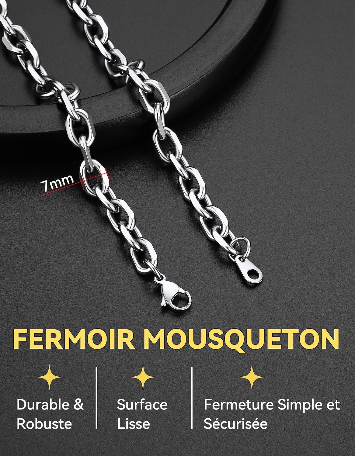 Detalle de ChainsHouse - Collier en Acier Inoxydable Massif 316L, Chaine Homme/Femme, Longueurs 46–76 cm