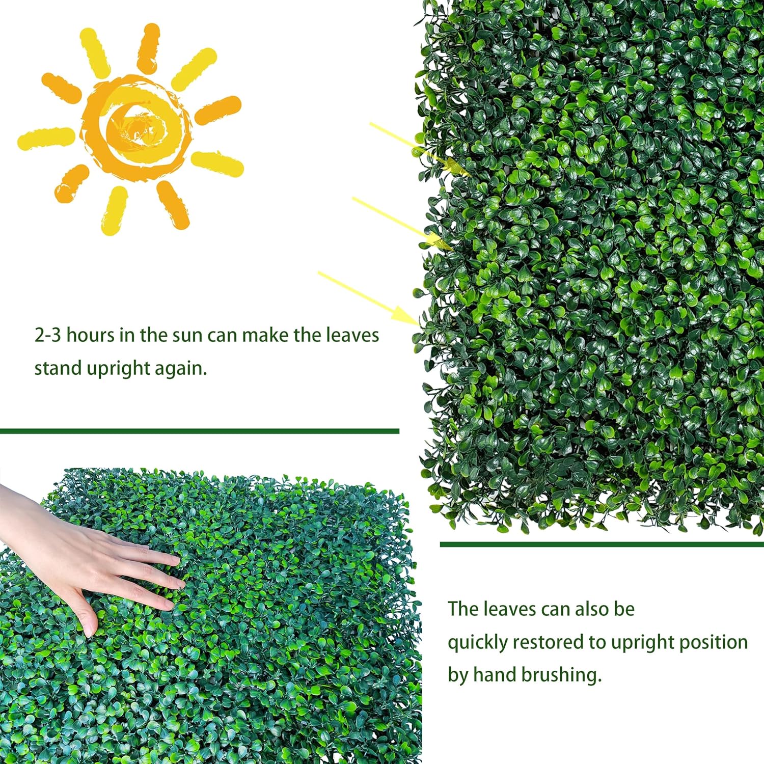 Detalle 2 de ODTORY boxwood Artificial Hedge Panels, 16 x 12 in, 24-Pack, 4-Layer Leaves