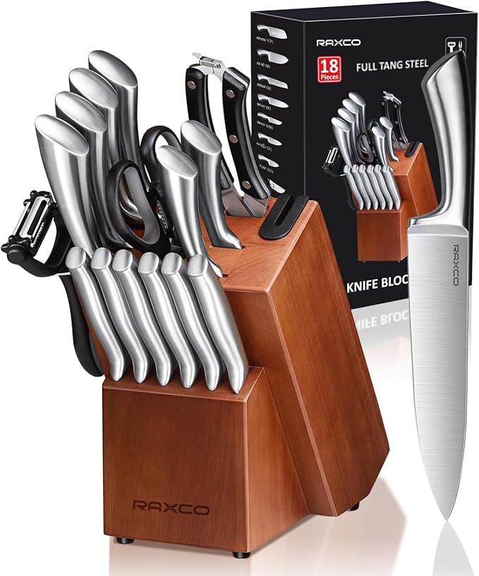 Detalle de RAXCO Juego de cuchillos de cocina 18 piezas con afilador 🔪