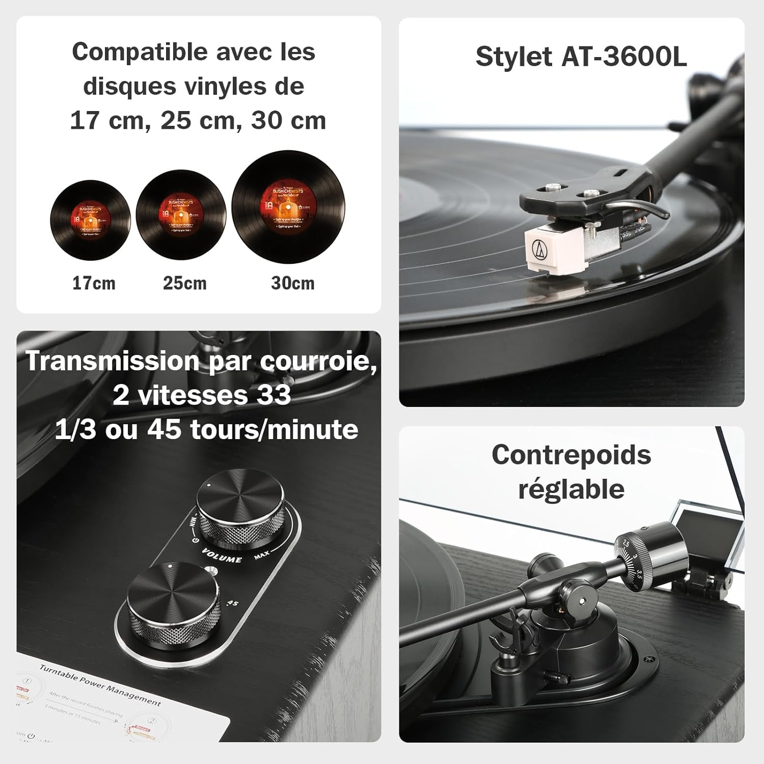 Detalle 2 de 1 BY ONE Platine Vinyle avec Haut-parleurs Intégrés Bluetooth — 33/45 TR/min, transmission par courroie et arrêt automatique