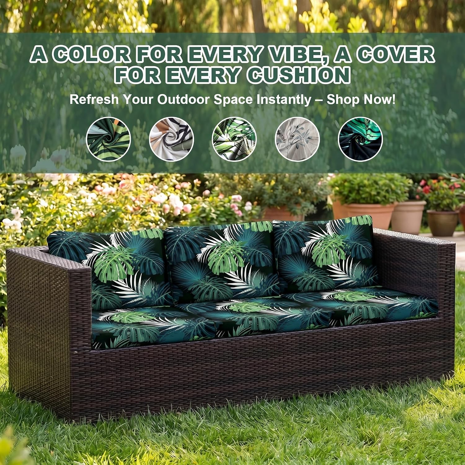 Thumbnail 3 de LiveGo Patio Stretch Sofa Cushion Cover – Flower A (8-Pack)