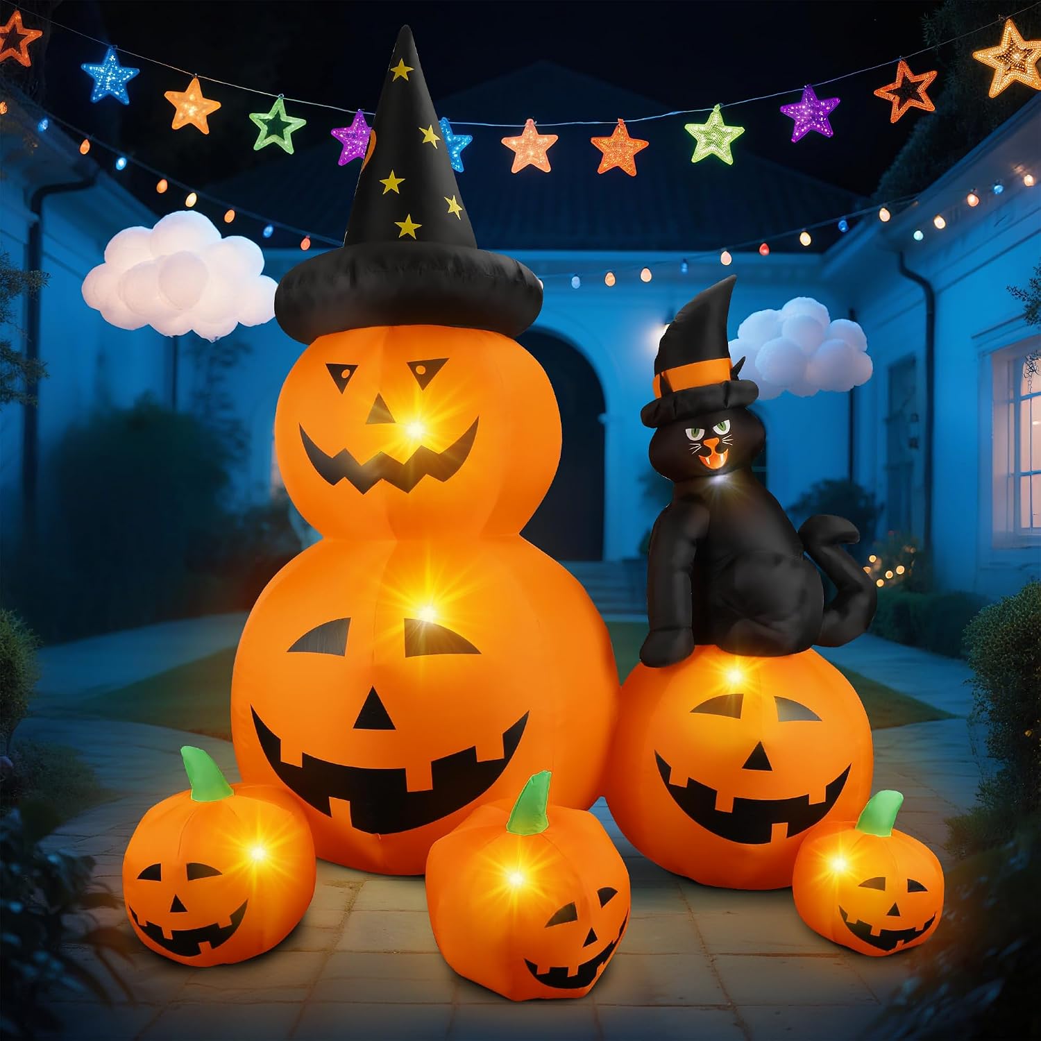 Detalle de NovaFloat 01 6-Ft Halloween Inflatable with Pumpkin Patch, Black Cat & LEDs