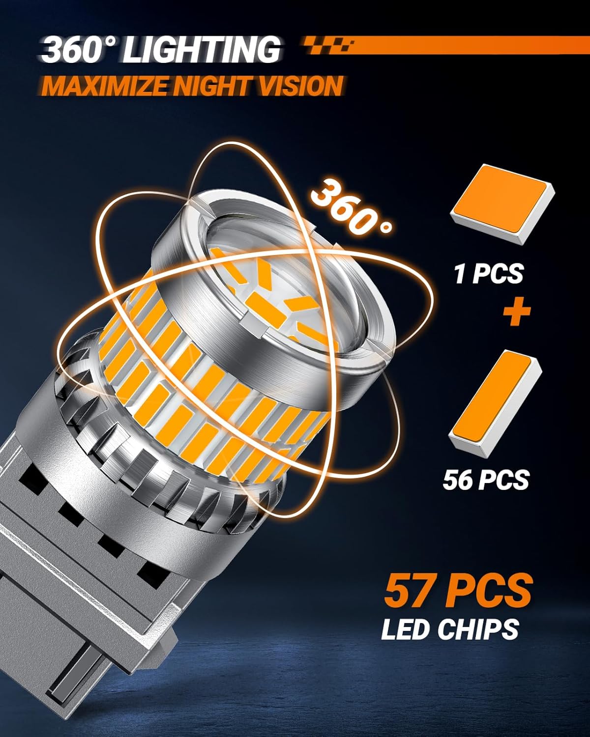 Thumbnail 6 de SEALIGHT 3157/3156 LED Turn Signal Bulbs (Amber, 57-SMD) with Projector Lens — 2 Pack